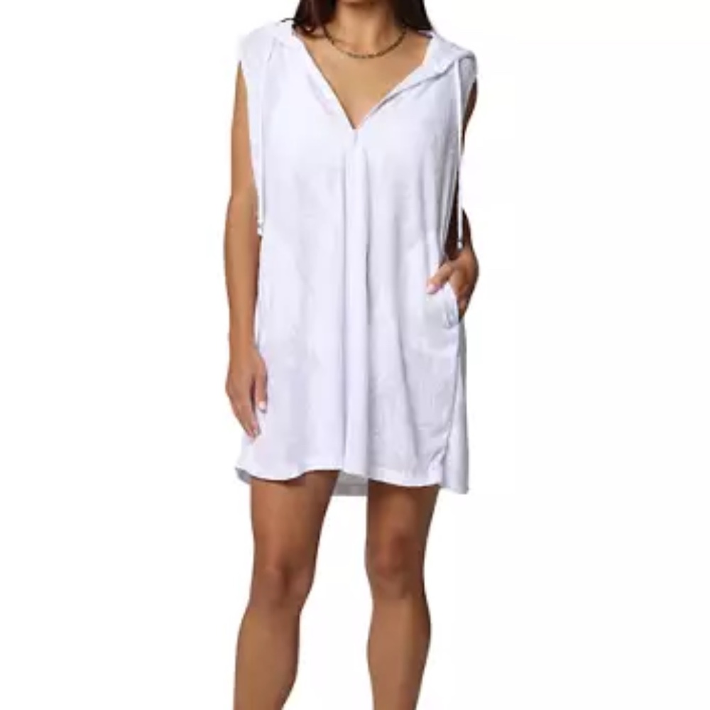 Sleeveless White Hooded Swim Coverup Tunic